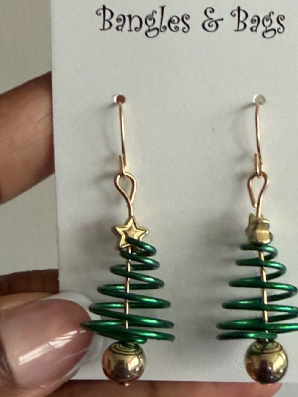 Green Spiral Christmas Tree Drop Earrings